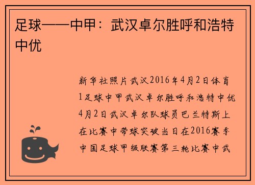足球——中甲:武汉卓尔胜呼和浩特中优