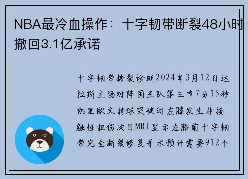 NBA最冷血操作:十字韧带断裂48小时撤回3.1亿承诺